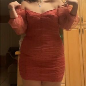 Tight Long Sleeve Pink Polka Dot Dress Size L